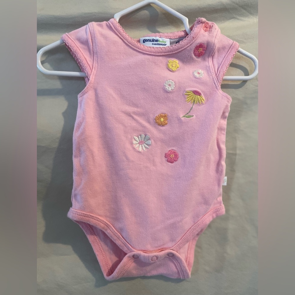 Genuine Baby OshKosh B'gosh Pink and Yellow Bodysuit with Cap Sleeves